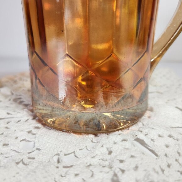Carnival Glass Pitcher Creamer Amber Colour Fluted Design Milk Pitcher Vintage - Picture 4 of 10